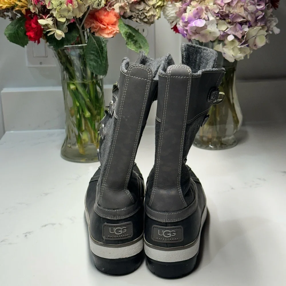 UGG Baroness Mid Waterproof Charcoal Lace-Up Winter Duck Snow Boots